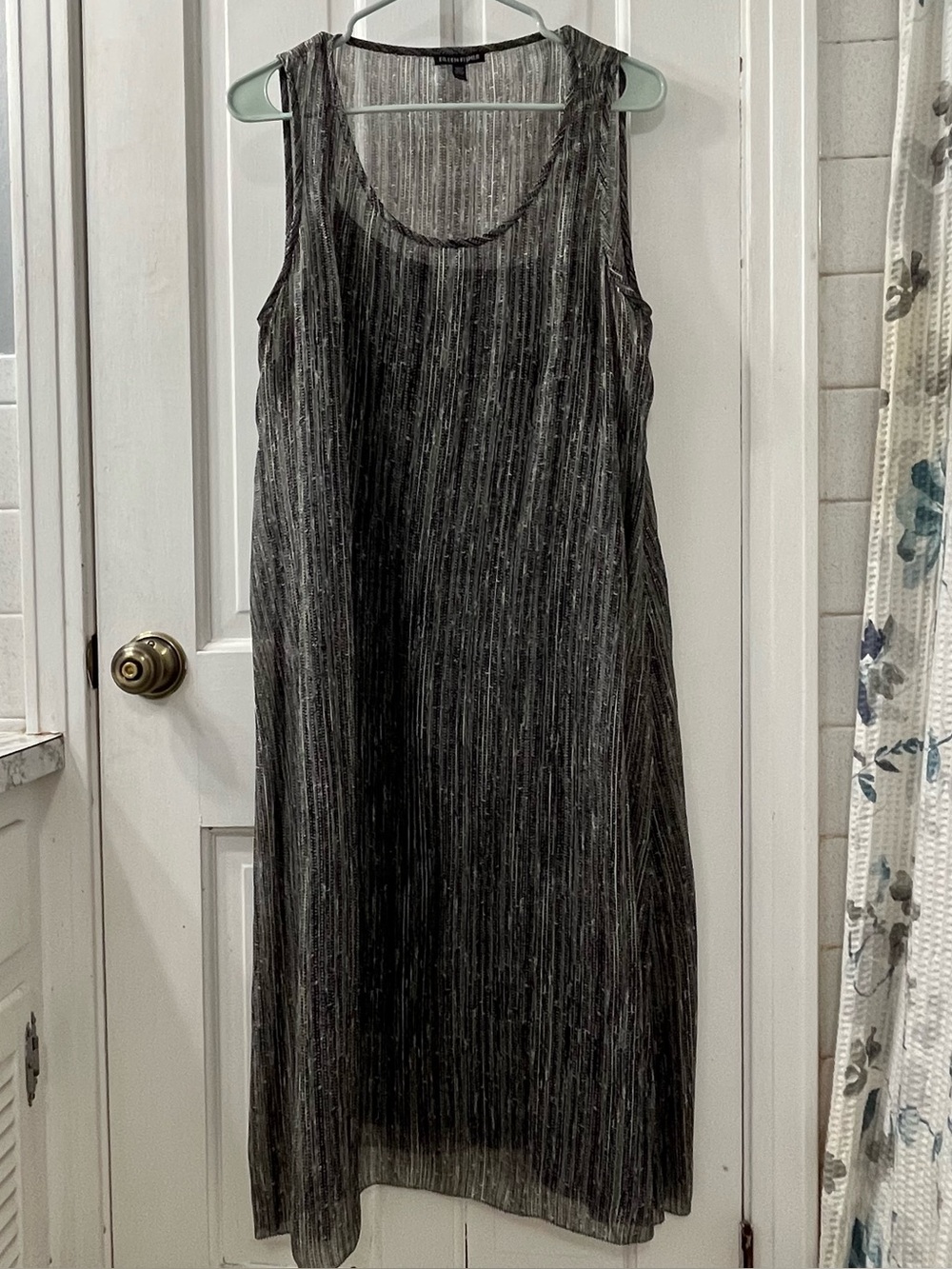 Eileen Fisher Firefly Printed Crinkled Silk Dress. Sleeveless Midi Dress